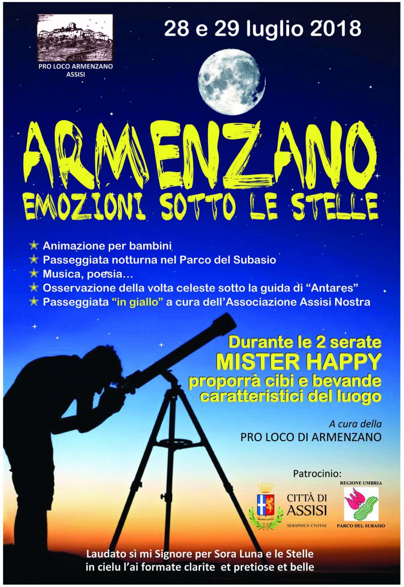 Locandina - Programma Armenzano Emozioni Sotto le Stelle 2018 (Assisi, Monte Subasio, Perugia, Umbria)