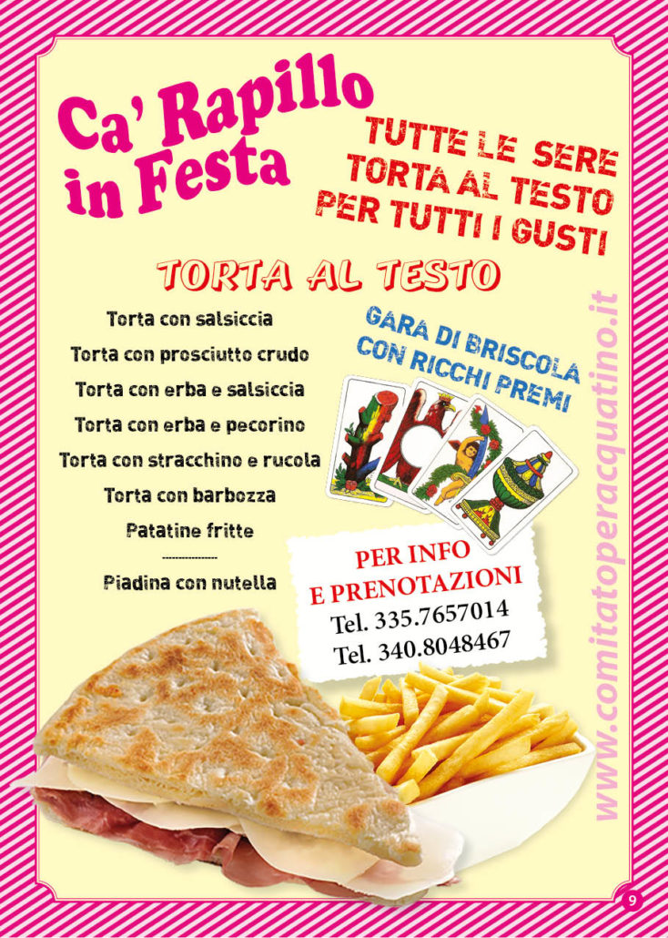 Menù Torta al Testo Ca' Rapillo in Festa 2018
