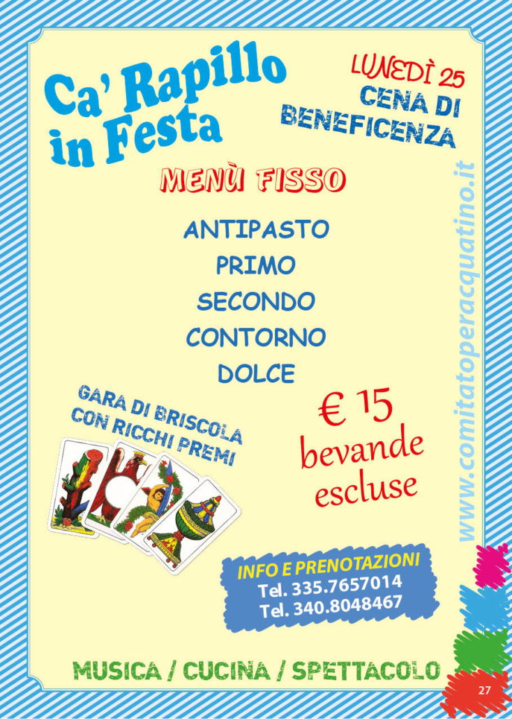 Cena beneficenza Ca' Rapillo in Festa 2018, Spello (Perugia, Umbria)