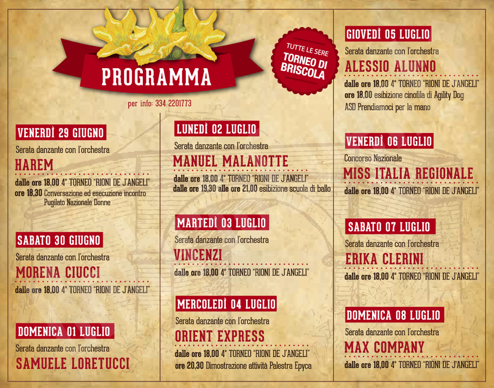 Programma Festa del Ponte Rosso - Sagra dei Fiori di Zucca 2018 di Santa Maria degli Angeli (Assisi, Perugia, Umbria)